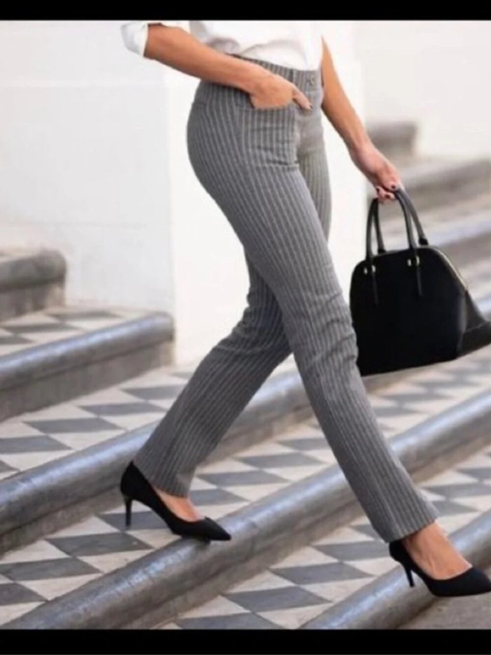 Betabrand Gray Pinstripe Bootcut Two Pocket Dress Pant Yoga Pants Medium Petite